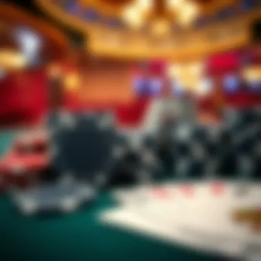 Close-up of poker chips and cards ready for play