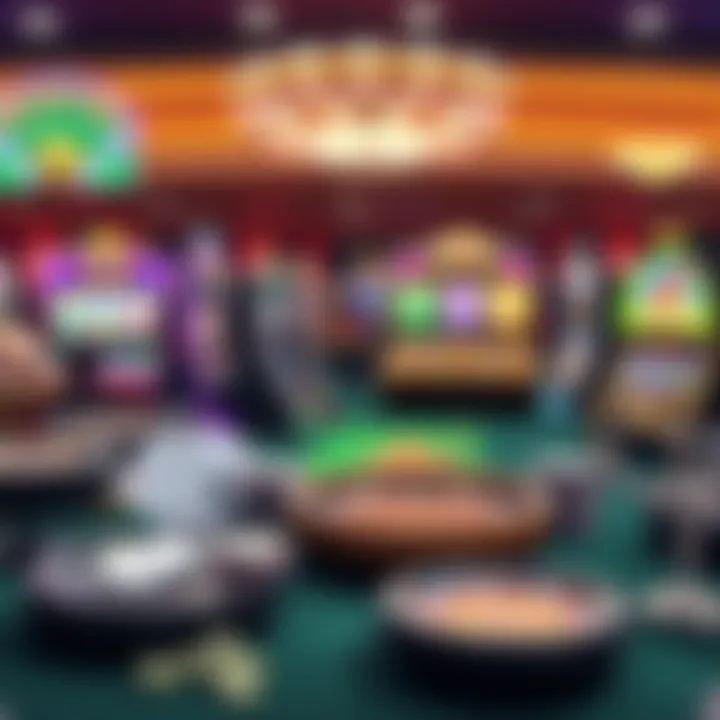 A vibrant illustration of diverse online gambling games showcasing slots and table games.