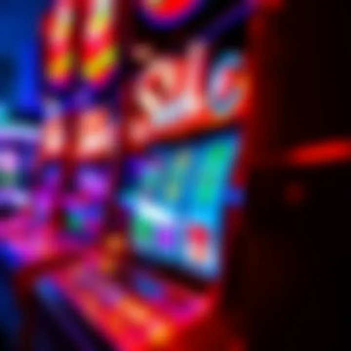A close-up of a virtual slot machine with vibrant graphics