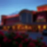 Exterior view of Leelanau Sands Casino at twilight