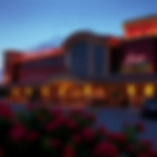 Exterior view of Leelanau Sands Casino at twilight