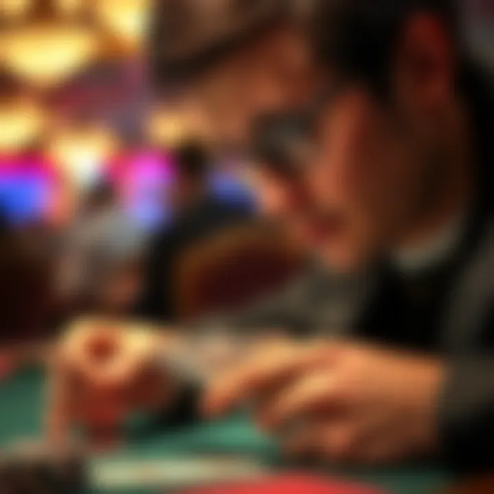 Close-up of a focused player analyzing cards