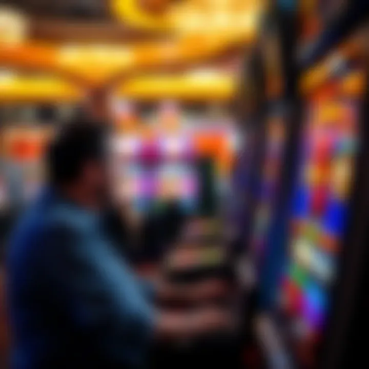 A player engaging with a slot machine, displaying focus and strategy