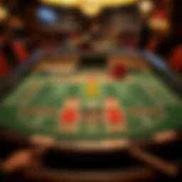 Craps table layout showcasing various betting options and areas