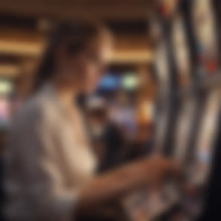 A player intensely focused on the slot machine screen