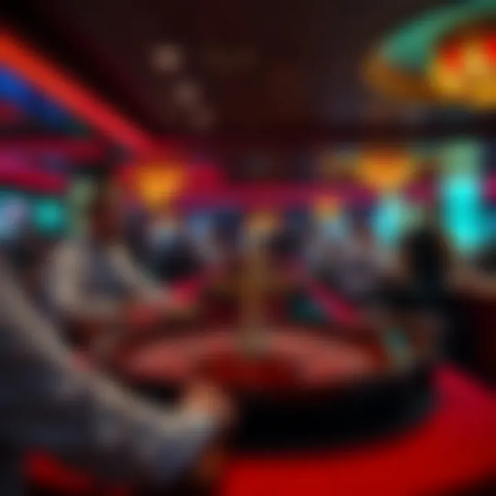 A panoramic view of players engaged in a game of roulette, immersed in the experience