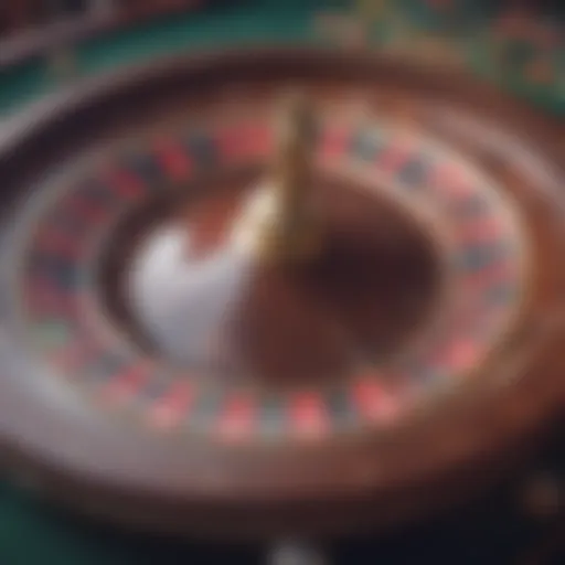 A close-up view of a roulette wheel showcasing its vibrant colors and numbered slots.