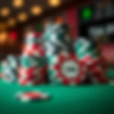 A high-quality set of 14g clay poker chips arranged in a stylish display