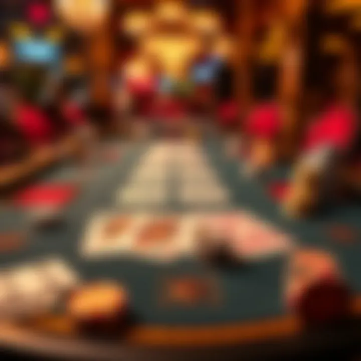 A visually striking layout of a Three Card Poker table with vibrant colors