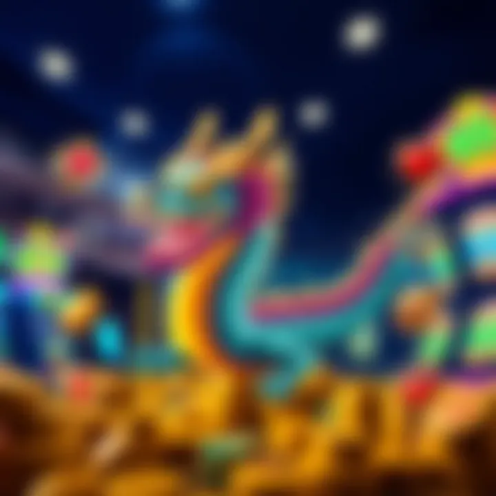 A detailed infographic representing the unique features and gameplay mechanics of the Triple Fortune Dragon Slot Machine.