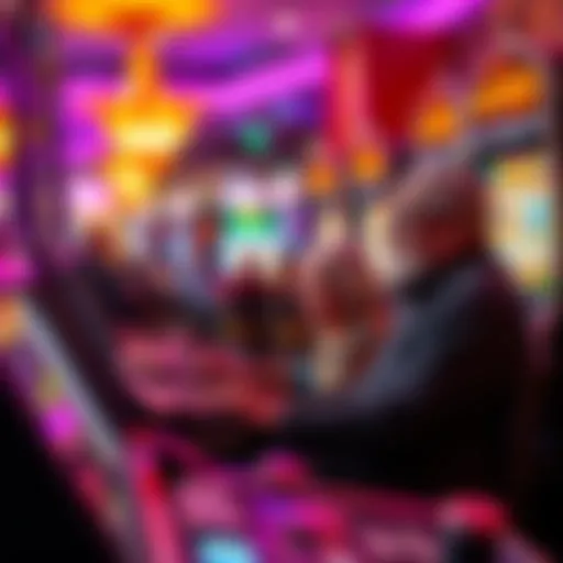 AARP members engaging with slot machines in a vibrant casino atmosphere