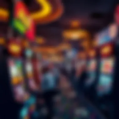 A vibrant casino scene with players engaging with various slot machines