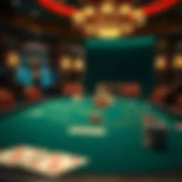 A high-stakes poker table set against a luxurious backdrop