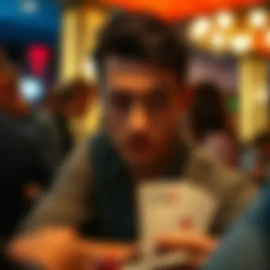 A person communicating with a neutral expression in a social setting.